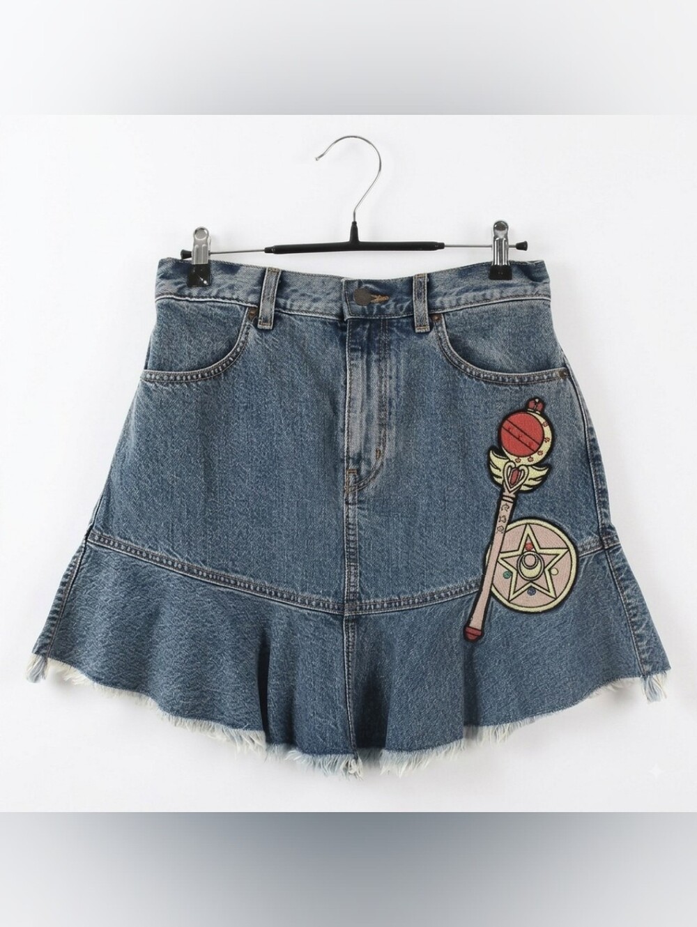 NWT Sailor Moon x GU Japan Anime  Embroidered Denim Skirt 25th Anniv S/63 cm Y2K